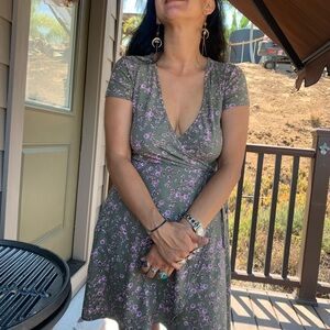 Floral Wrap Dress in Olive Green